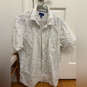 Apt. 9 White Shirt with Black Polka Dot and Green/Yellow Pineapple Print
